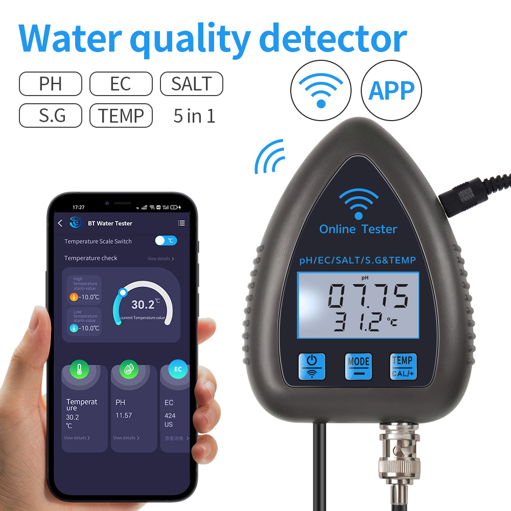 Ph Meter Digital Water Tester - Tuya WiFi 5 in 1 Misuratore
